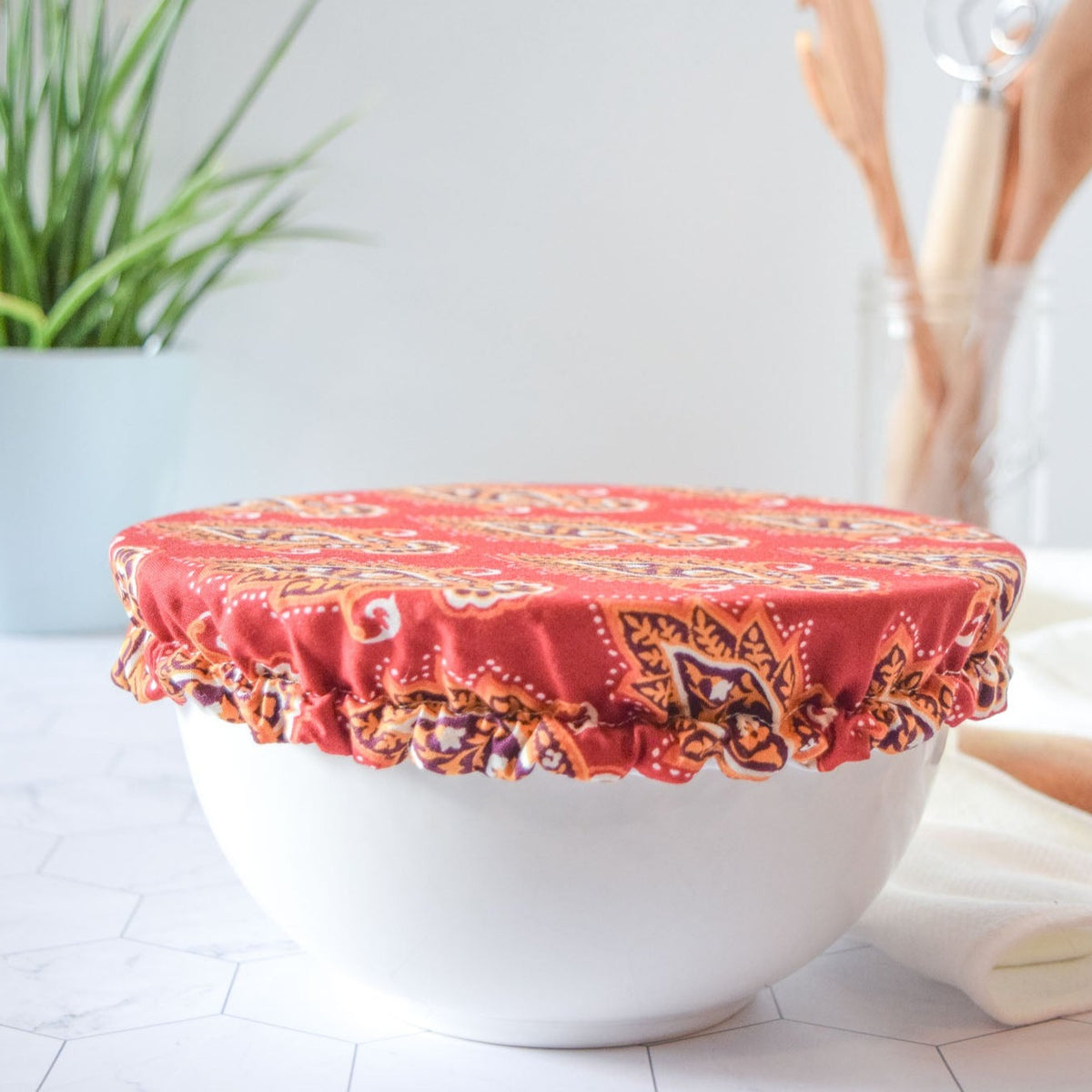 Reusable Dish Cover - Block Print Red