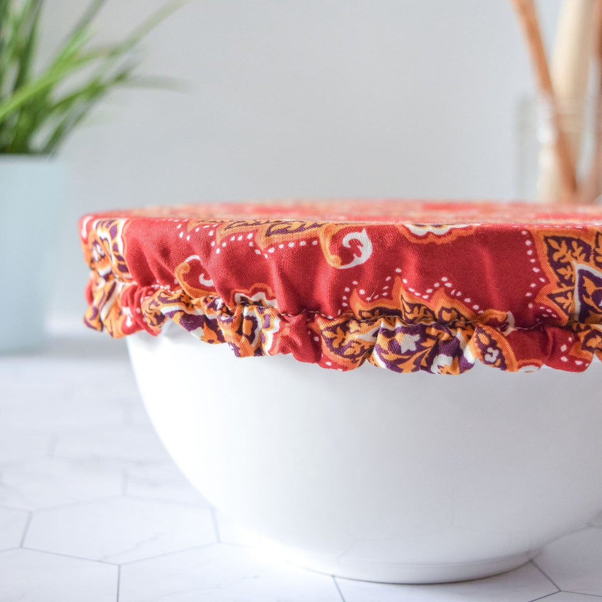 Reusable Dish Cover - Block Print Red