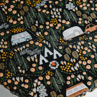 Eco-friendly reusable dish cover, black with botanicals, campers, tents, etc.
