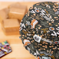 Eco-friendly reusable dish cover, black with botanicals, campers, tents, etc.