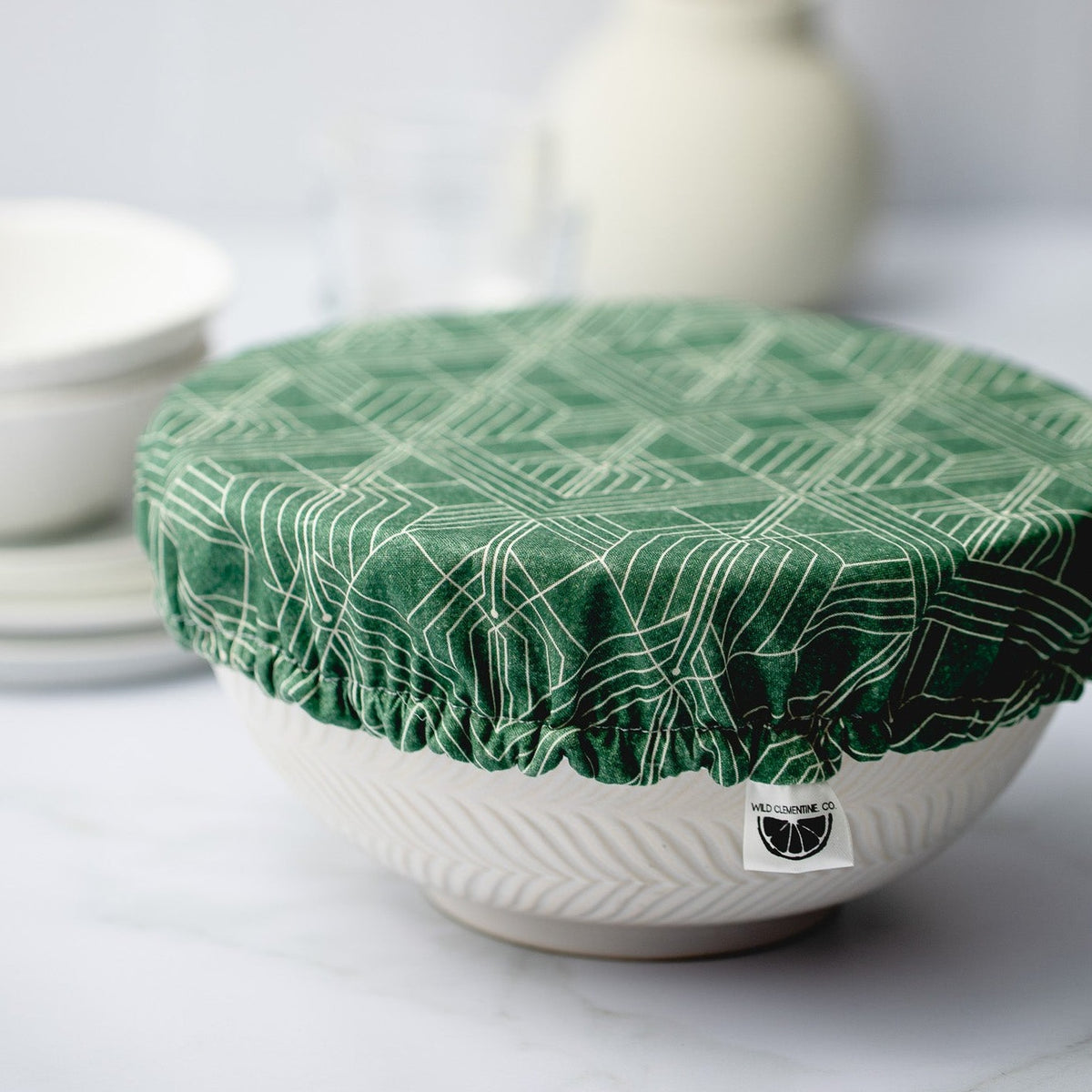 Emerald Green Reusable DIsh Cover on a white Bowl