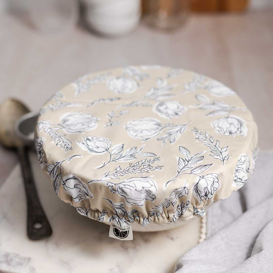 Reusable Dish Cover - Cream Peonies