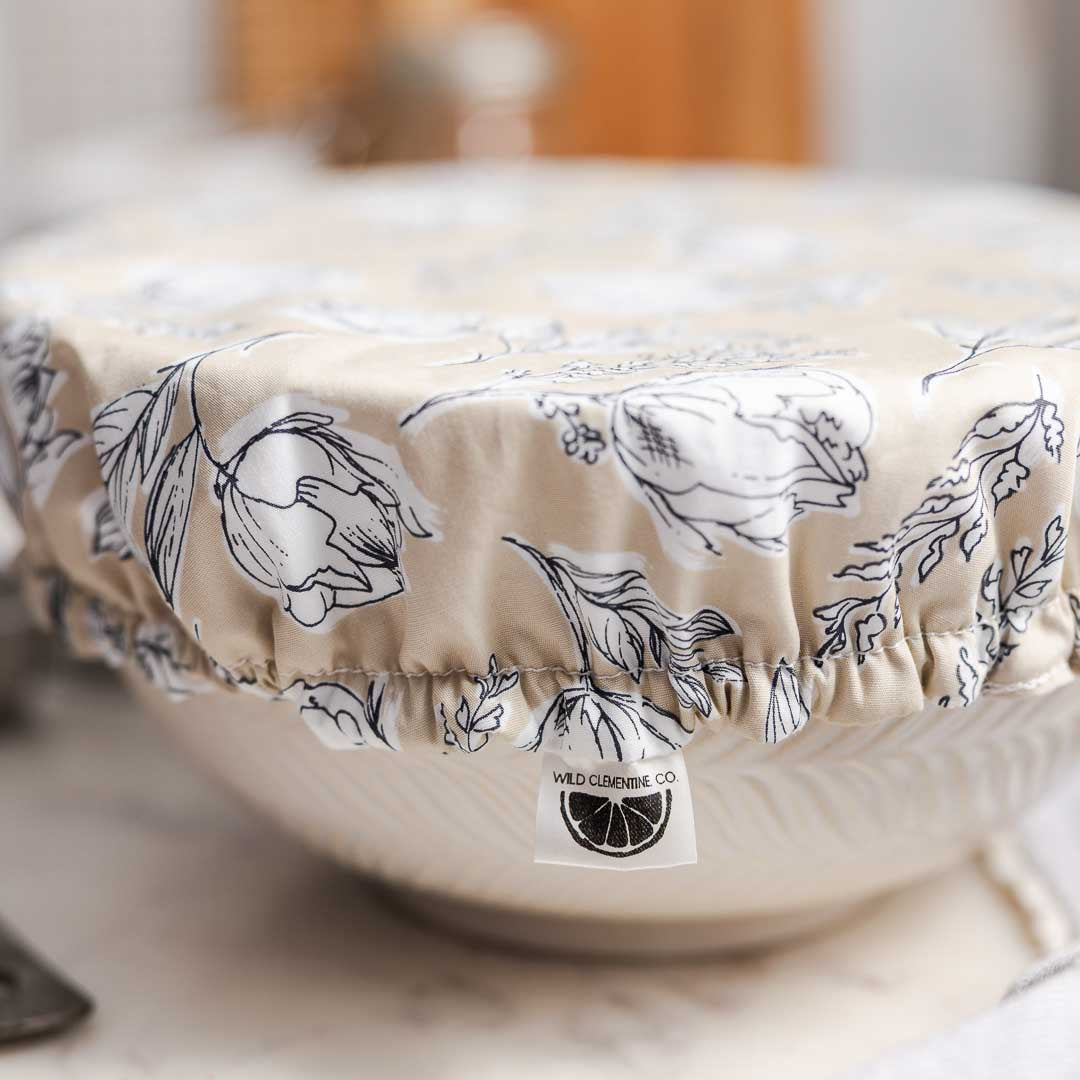 Reusable Dish Cover - Cream Peonies