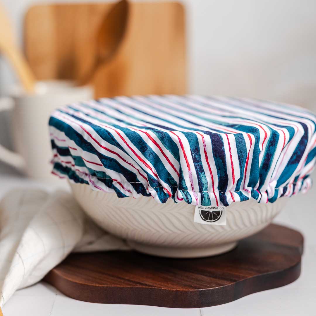 Reusable Dish Cover - Red and Blue Stripe
