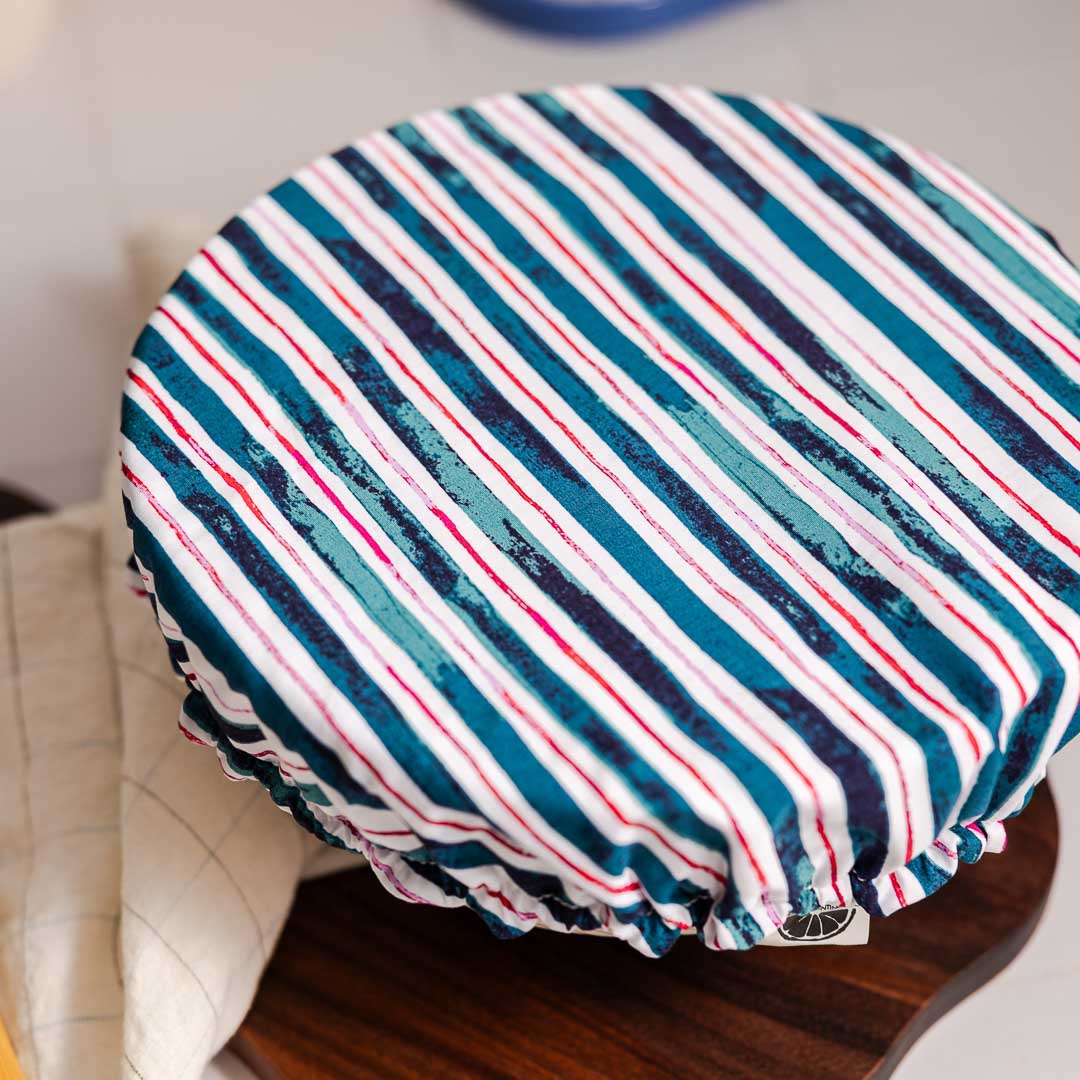 Reusable Dish Cover - Red and Blue Stripe