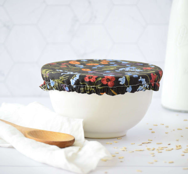 Reusable Dish Covers - Charcoal Grey Floral