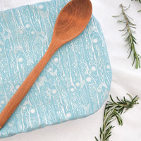 Casserole Dish Cover, blue with a silvery anchovy print