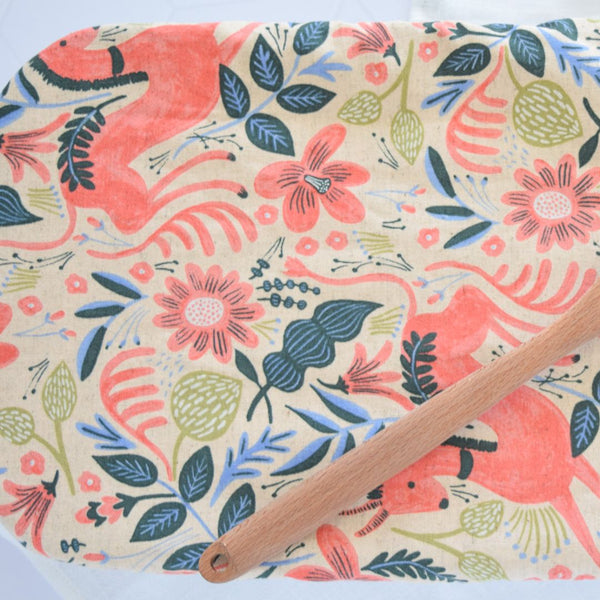 Casserole Dish Cover, beige with pink horses and floral pattern